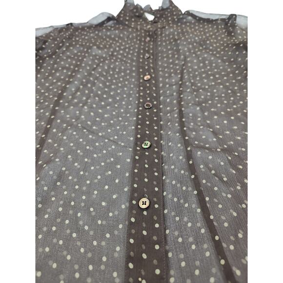 J. Crew | 100% Silk, Sheer, Brown & Tan Polka Dot Blouse | Size 2 - Picture 2 of 5